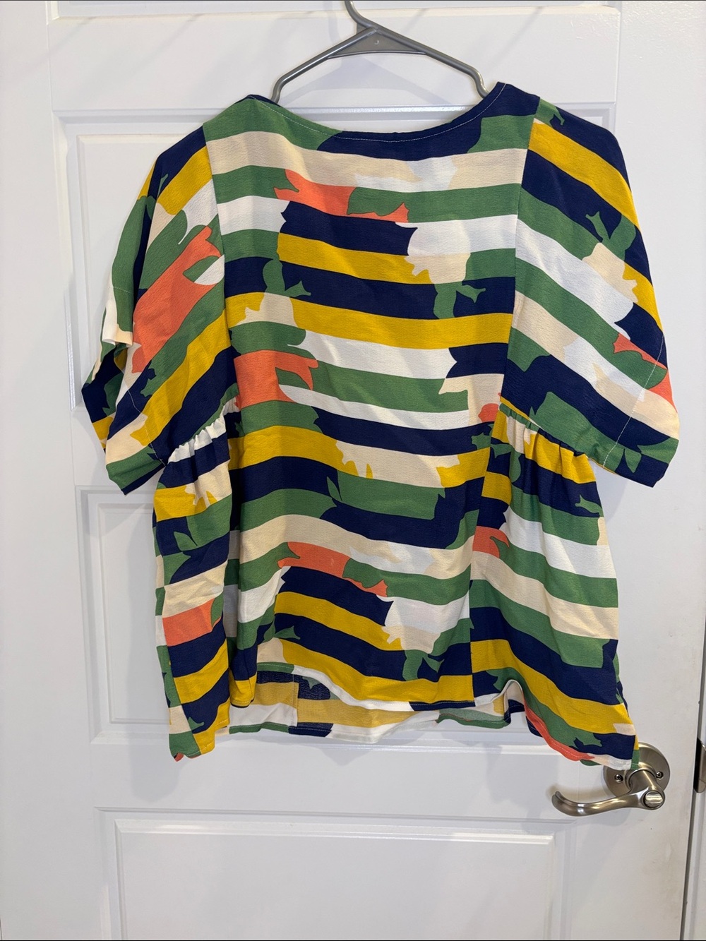 Maeve Anthropologie Abstract Stripe Babydoll Blouse XS Colorful Puff Sleeve Top - Picture 3 of 5